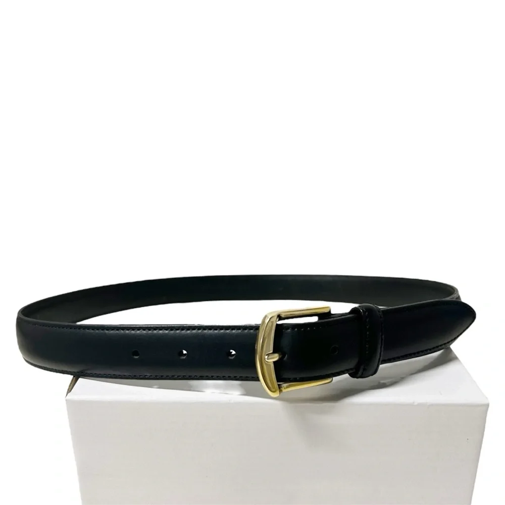 Tommy Hilfiger Men's Black Genuine Leather Belt Sz 38/95 LightGolden Tone Buckle